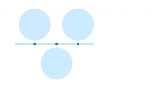 Animated five step timeline infographic with light blue circles and teal line on white background for business project presentation