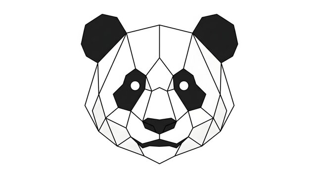 Geometric vector illustration of a panda face head designed in a modern polygonal abstract style with black and white lines