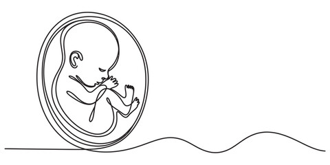 Obraz premium Continuous single line drawing of a human fetus inside the mother womb