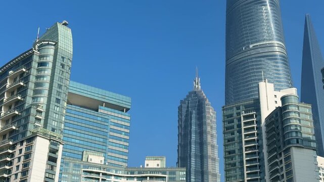 Panoramic View of Pudong riverside high buildings and skyscrapers