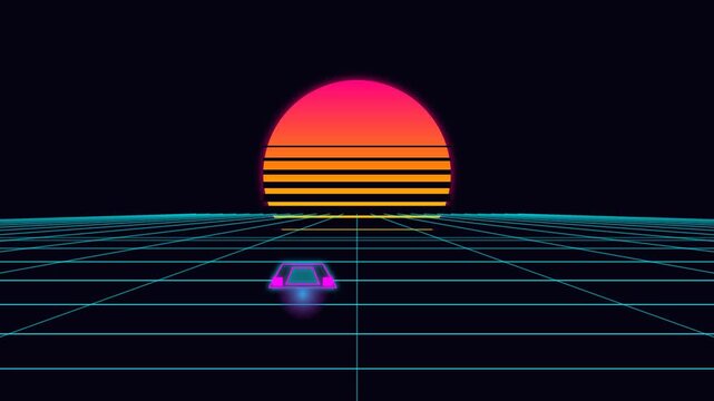 Retro Sunset Grid Road Synthwave Drive