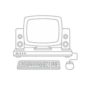 Retro computer setup with monitor, keyboard, mouse, and speakers