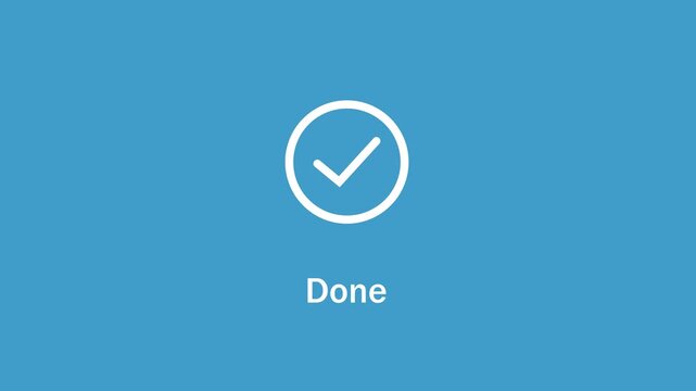 Minimalist animated checkmark appearing on a solid blue background, representing task completion, success, approval, verification, and positive user interface feedback for digital applications
