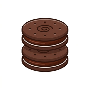 Stack of chocolate cream filled cookies isolated.