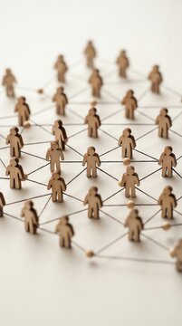 Wooden Figures Connecting in Network Representation.