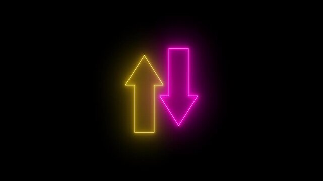 Abstract Neon Light Arrows Loop Representing Data Transfer, Upload and Download, or Market Trends animation..