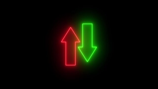 Abstract Neon Light Arrows Loop Representing Data Transfer, Upload and Download, or Market Trends animation..