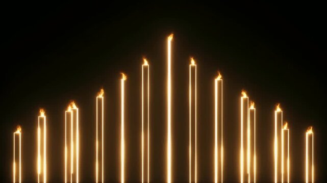 闇に次々と燃え上がる炎の列