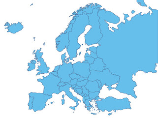 Obraz premium Blue Vector Europe Map with Political Country Borders on White Background