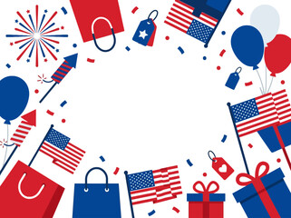 Obraz premium Patriotic sale frame with american flags and shopping bags