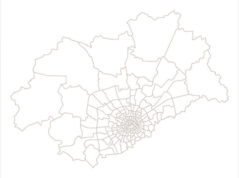 Minimalist Outline Map of Moscow Administrative Districts and City Boundaries