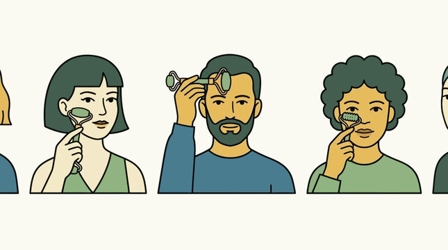 Diverse individuals engage in modern facial skincare rituals