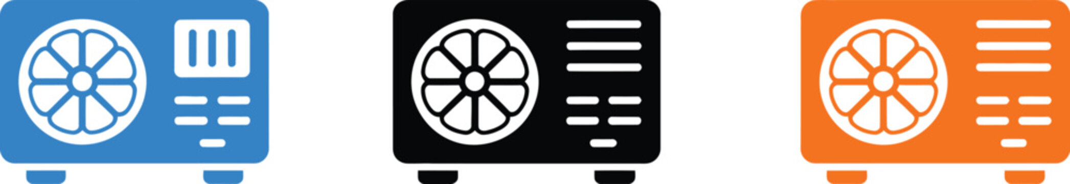 AC Outside Unit Icon Collection Showcasing HVAC Equipment, Ventilation Services, Air Conditioning Systems, and Repair Design Elements