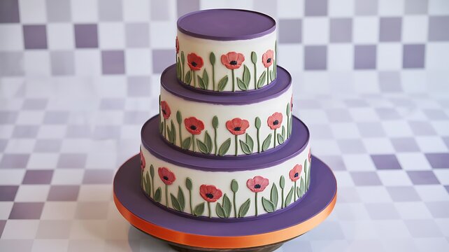 Beautiful floral three tier celebration cake with elegant decorative icing