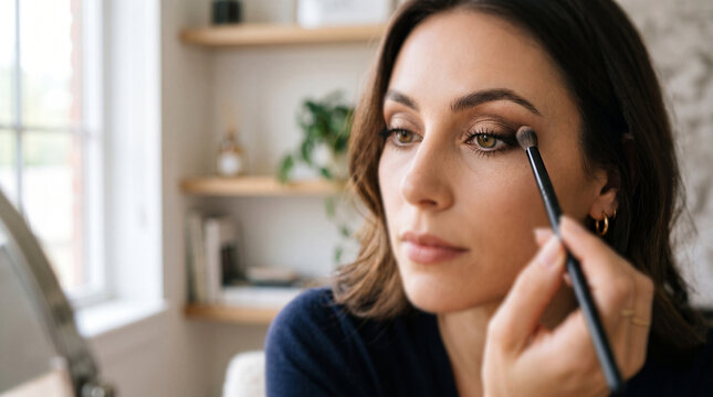 portrait of a young woman blending eyeshadow