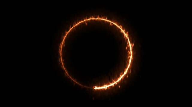 Glowing fire number circle of light animation on black background. Neon light animated glowing circle loading icon. Circle frame loading neon light rotation	
