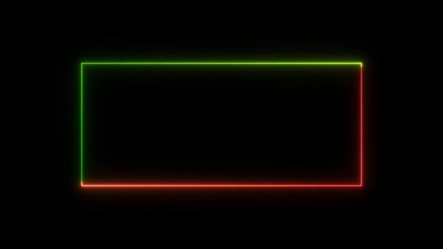 Animation of glowing neon sign rectangles background. Abstract glowing red and green neon rectangle border frame. Square rectangle picture frame with two tone neon motion graphics.