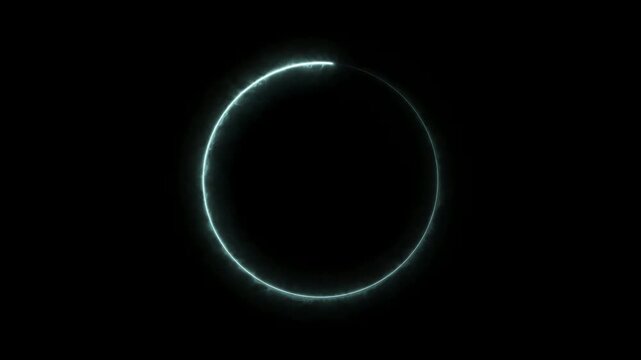 Glowing circle of light animation on black background. Neon light animated glowing circle loading icon. circle frame loading neon light rotation.
