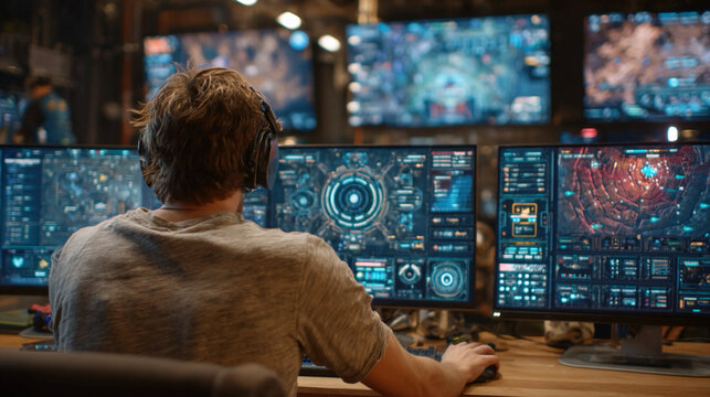 Esports visualization interactive AI dashboards digital overlays futuristic competitive gaming graphics immersive virtual arena simulations professional gaming environment visualization