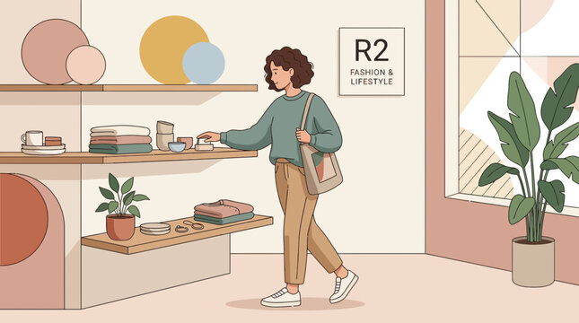 Woman browsing clothing store, fashion and lifestyle concept