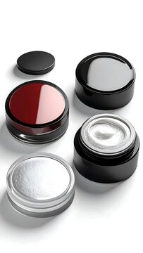 Assorted Cosmetic Jars with Creams and Lids.