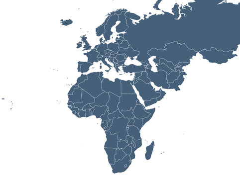 Blue Vector Map of Europe, Africa, and Middle East with National Borders