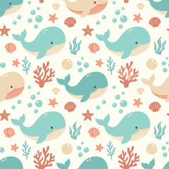 Fototapeta premium Undersea Marine Life Seamless Pattern