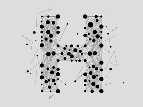 Futuristic Digital Letter H Graphic Made of Connected Network Nodes and Lines on Light Background