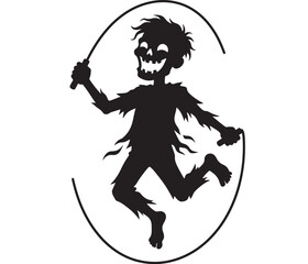 Fototapeta premium Skeleton Jumping Rope in a Circle Silhouette Illustration for Halloween or Horror Theme Featuring Spooky, Ghost, Scary with Dark