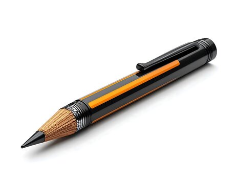 Black and orange striped pencil with eraser tip.