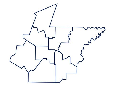 Administrative Outline Map of the Districts of Zurich, Switzerland