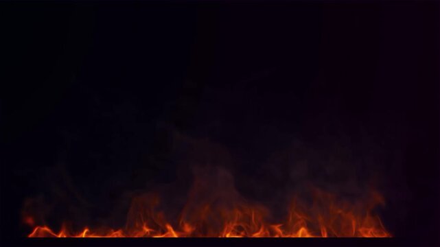 Abstract fire flames with blue bokeh particles. Burning blaze background with light effects.