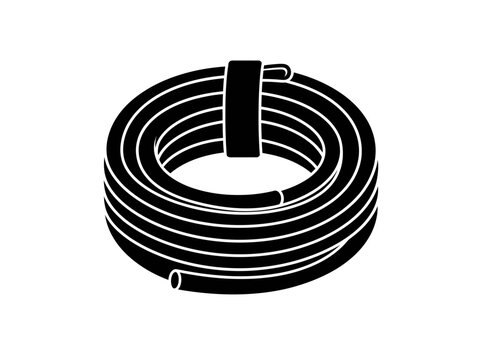Coiled garden hose vector icon black wire cable roll pipe symbol isolated illustration
