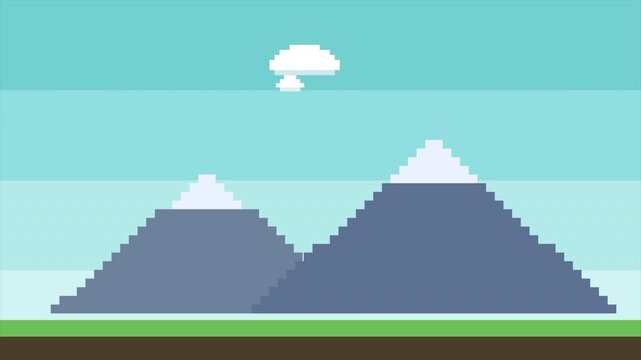 Pixel Art Snow Mountains Teal Sky Clouds 8 Bit Retro Game Background Looping Animation