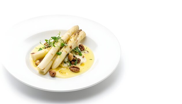 Rare white asparagus gourmet dish premium commercial food photography