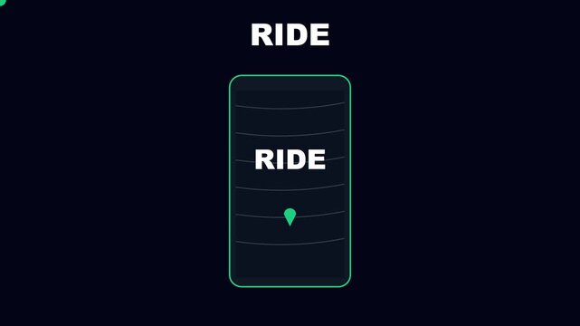 Ride app interface animation with location pin and digital map ui for transportation and mobility services 4k
