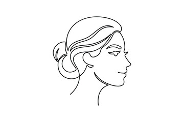 Woman continuous one line art profile portrait bun hairstyle vector. Woman continuous line art profile depicting a female head with a bun hairstyle. © madhuri
