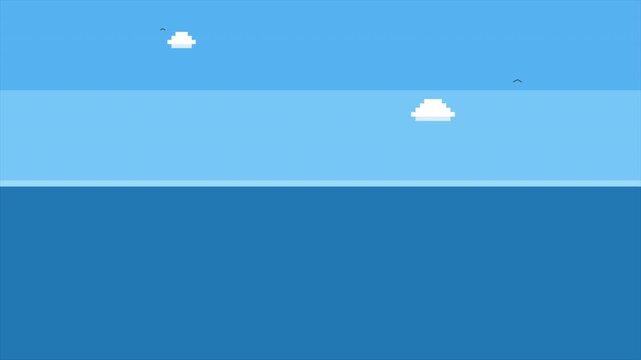 Pixel Art Seaside Ocean Sea Clouds Seagulls 8 Bit Retro Game Background Looping Animation