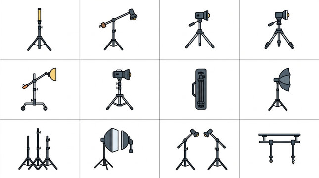 Collection of professional photography and video equipment illustrations.