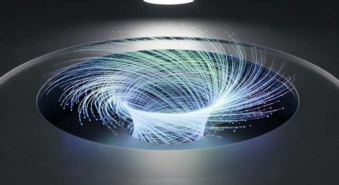 Futuristic digital data visualization with glowing light effects. Abstract technology background for innovation and digital concepts.