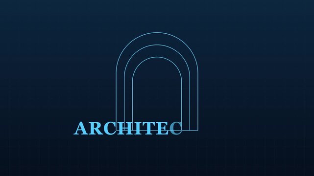 Animated architecture text reveal with minimalist arch line on dark blue animation 4k background construction
