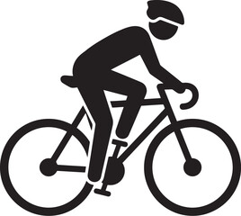 Obraz premium Cyclist wearing helmet on bicycle silhouette icon for professional road racing and sports.