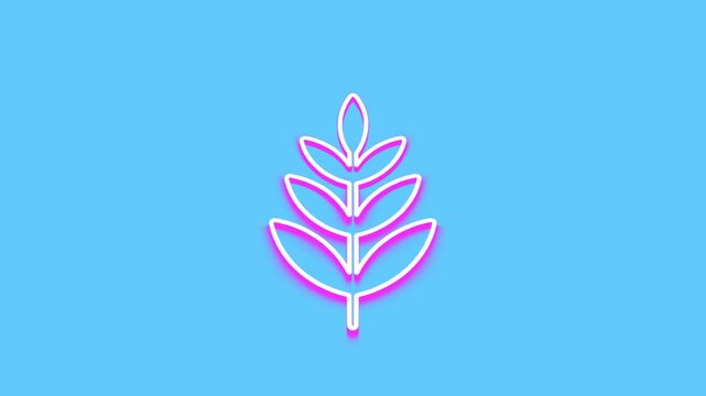 Neon leaf animation glowing on blue background with vibrant pink light motion graphics elements