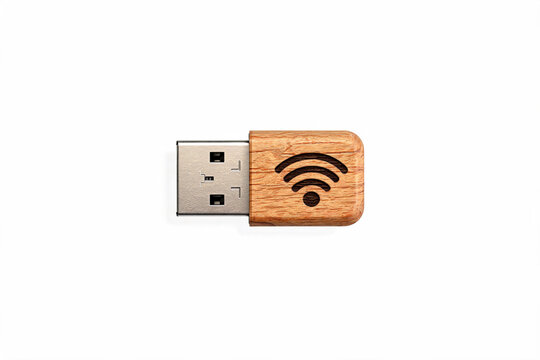 Small wood wireless USB Wi-Fi network adapter dongle isolated on white background