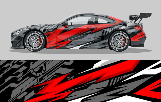 Vehicle vinyl wrap design layout for sports car branding