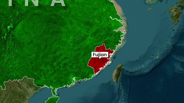 China Country Map Animation Showing the Highlighted Fujian Region
