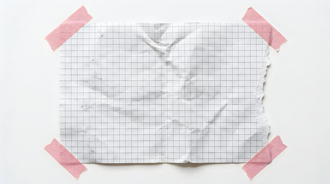 Grey grid paper sheet with pink tape on white background