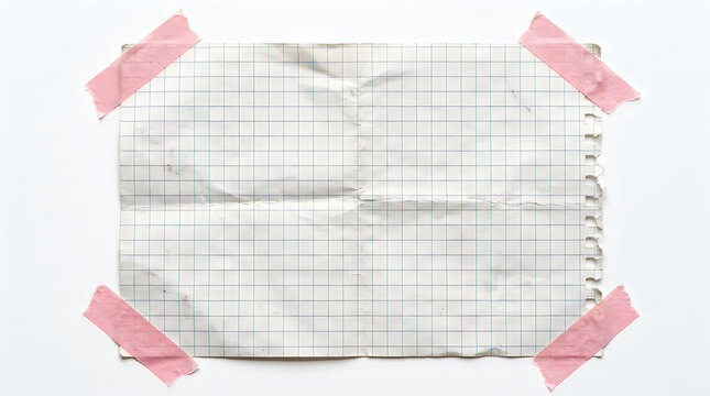 Blank white paper sheet attached with pink tape strips