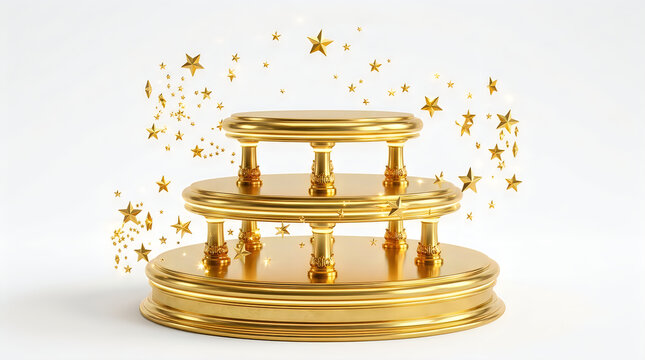 Empty three tier gold podium with floating stars