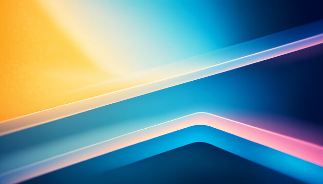 abstract layered curved geometric shapes in yellow cyan blue and pink gradients with soft light edges